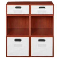 Niche Cubo Storage Set- 4 Full Cubes/2 Half Cubes W/ Foldable Bins- Cherry/White -Cymax Sales 2011814 10 L