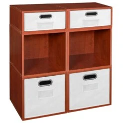 Niche Cubo Storage Set- 4 Full Cubes/2 Half Cubes W/ Foldable Bins- Cherry/White -Cymax Sales 2011814 8 L