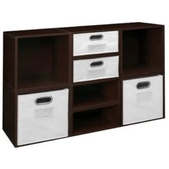 Niche Cubo Storage Set- 4 Full/4 Half Cubes W/ Foldable Bins- Truffle/White
