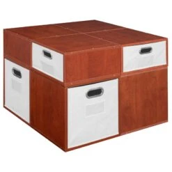Niche Cubo Storage Set- 4 Full Cubes/4 Half Cubes W/ Foldable Bins- Cherry/White -Cymax Sales 2011817 3 L
