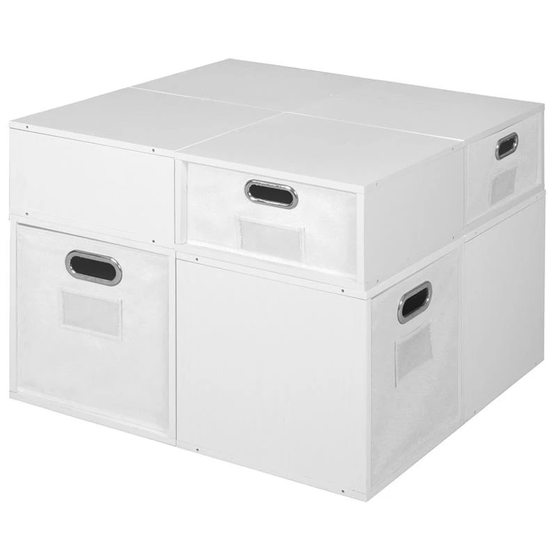 Niche Cubo Set- 4 Full/4 Half Cubes W/ Foldable Bins- White Wood Grain/White 2 Niche Cubo Set- 4 Full/4 Half Cubes W/ Foldable Bins- White Wood Grain/White - Image 2