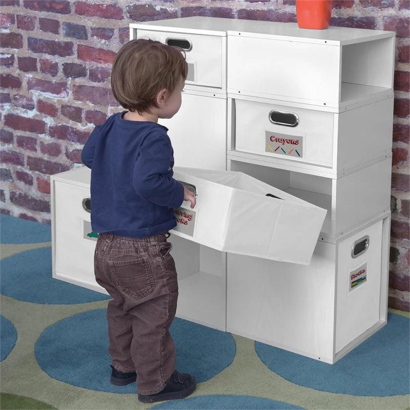 Niche Cubo Set- 4 Full/4 Half Cubes W/ Foldable Bins- White Wood Grain/White 6 Niche Cubo Set- 4 Full/4 Half Cubes W/ Foldable Bins- White Wood Grain/White - Image 6