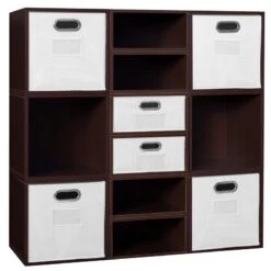 Niche Cubo Storage Set- 6 Full/6 Half Cubes W/ Foldable Bins- Truffle/White -Cymax Sales 2011819 5 L