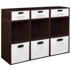 Niche Cubo Storage Set- 6 Full/3 Half Cubes W/ Foldable Bins- Truffle/White