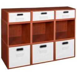 Niche Cubo Storage Set- 6 Full Cubes/3 Half Cubes W/ Foldable Bins- Cherry/White -Cymax Sales 2011821 7 L