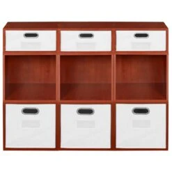 Niche Cubo Storage Set- 6 Full Cubes/3 Half Cubes W/ Foldable Bins- Cherry/White -Cymax Sales 2011821 9 L