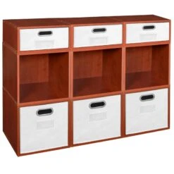 Niche Cubo Storage Set- 6 Full Cubes/3 Half Cubes W/ Foldable Bins- Cherry/White
