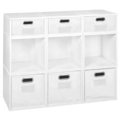 Niche Cubo Set- 6 Full/3 Half Cubes W/ Foldable Bins- White Wood Grain/White -Cymax Sales 2011822 5 L