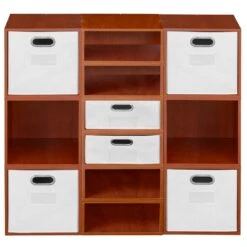 Niche Cubo Storage Set- 6 Full Cubes/6 Half Cubes W/ Foldable Bins- Cherry/White -Cymax Sales 2011823 9 L