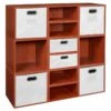 Niche Cubo Storage Set- 6 Full Cubes/6 Half Cubes W/ Foldable Bins- Cherry/White