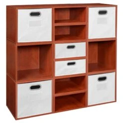 Niche Cubo Storage Set- 6 Full Cubes/6 Half Cubes W/ Foldable Bins- Cherry/White