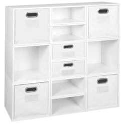Niche Cubo Set- 6 Full/6 Half Cubes W/ Foldable Bins- White Wood Grain/White -Cymax Sales 2011824 5 L
