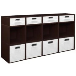 Niche Cubo Storage Set- 8 Full/4 Half Cubes W/ Foldable Bins- Truffle/White