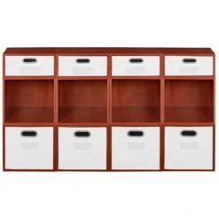 Niche Cubo Storage Set- 8 Full Cubes/4 Half Cubes W/ Foldable Bins- Cherry/White -Cymax Sales 2011826 8 L