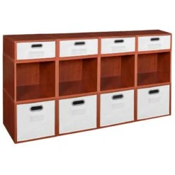 Niche Cubo Storage Set- 8 Full Cubes/4 Half Cubes W/ Foldable Bins- Cherry/White
