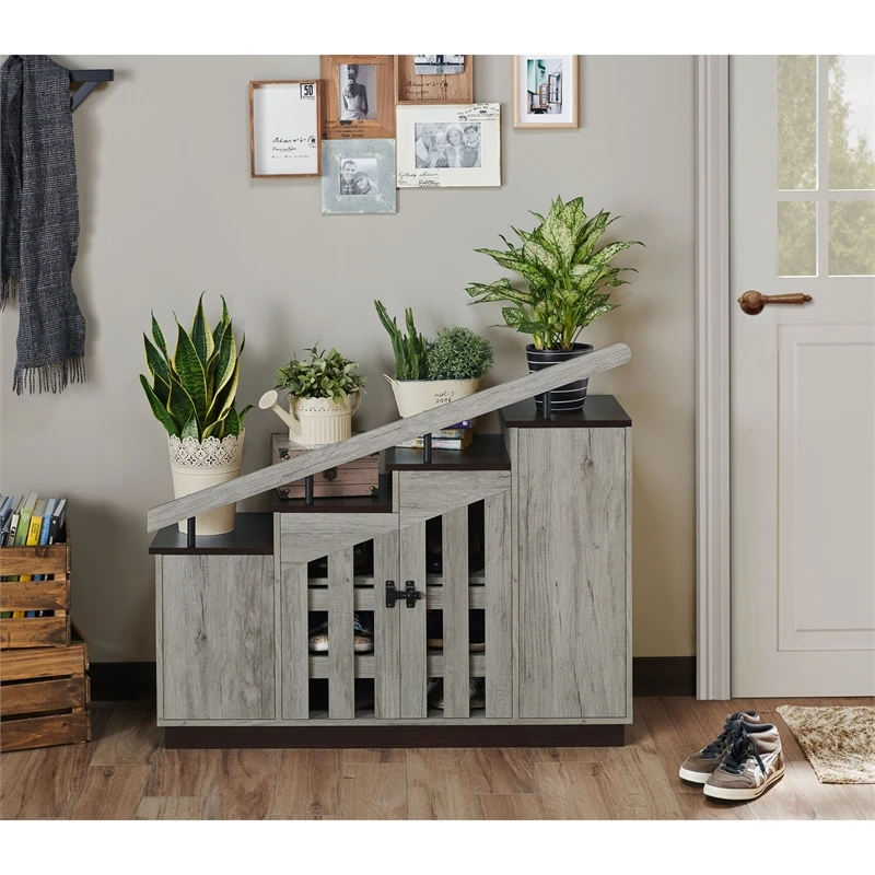 Furniture Of America Barstead Wood Staircase Shoe Cabinet In Gray Oak 4 Furniture Of America Barstead Wood Staircase Shoe Cabinet In Gray Oak - Image 4