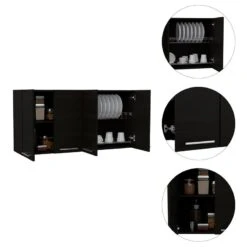 TUHOME 120 Wall Cabinet Engineered Wood Cabinets In Black -Cymax Sales 2019339 1 L