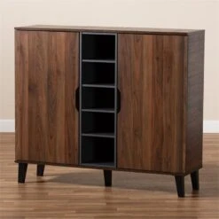 Baxton Studio Two-Tone Walnut Brown And Grey Finished Wood 2-Door Shoe Cabinet 19 Baxton Studio Two-Tone Walnut Brown And Grey Finished Wood 2-Door Shoe Cabinet -Cymax Sales 2020236 8 L