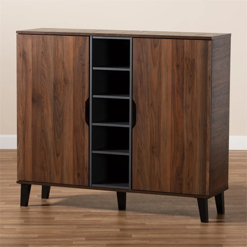 Baxton Studio Two-Tone Walnut Brown And Grey Finished Wood 2-Door Shoe Cabinet 10 Baxton Studio Two-Tone Walnut Brown And Grey Finished Wood 2-Door Shoe Cabinet - Image 10