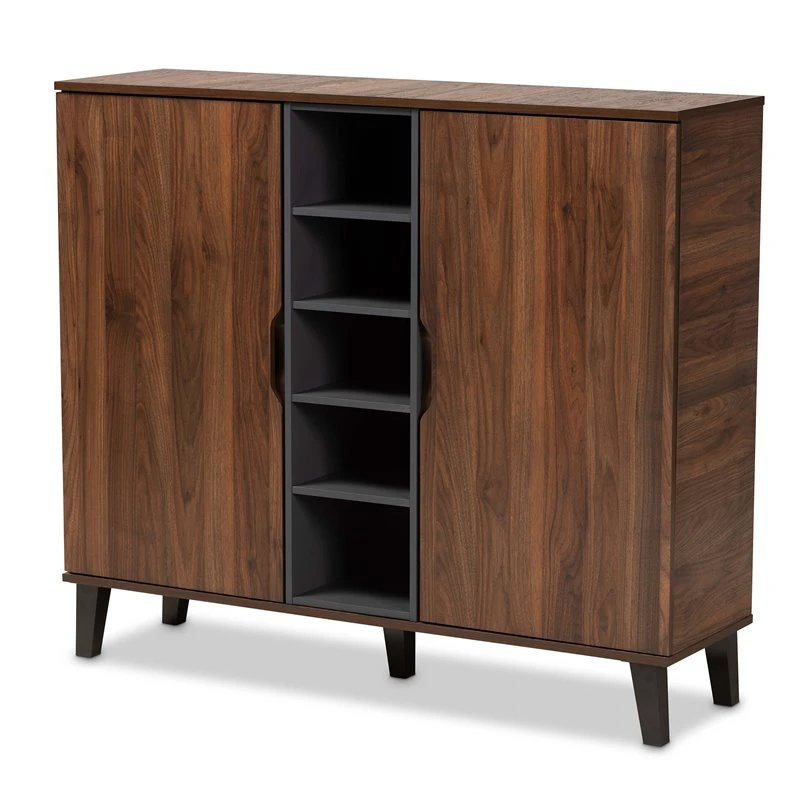 Baxton Studio Two-Tone Walnut Brown And Grey Finished Wood 2-Door Shoe Cabinet 2 Baxton Studio Two-Tone Walnut Brown And Grey Finished Wood 2-Door Shoe Cabinet - Image 2
