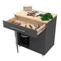 Inval America Kratos 1-Drawer Wood Garage Storage Cabinet In Dark Gray -Cymax Sales 2105077 6 L