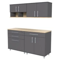 Inval Kratos 6 Piece Engineered Wood Garage Storage System In Dark Gray -Cymax Sales 2106401 4 L