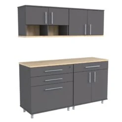 Inval Kratos 6 Piece Engineered Wood Garage Storage System In Dark Gray