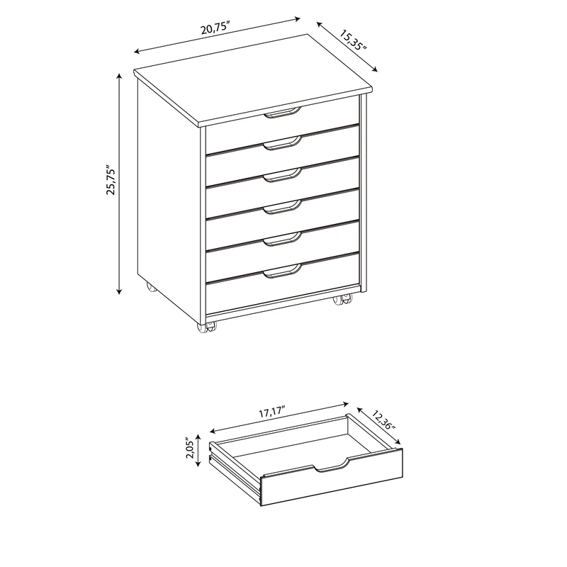 Riverbay Furniture Six Drawer Wide Wood Rolling Cart In White Wash 4 Riverbay Furniture Six Drawer Wide Wood Rolling Cart In White Wash - Image 4