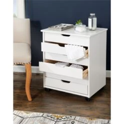 Riverbay Furniture Six Drawer Wide Wood Rolling Cart In White Wash 21 Riverbay Furniture Six Drawer Wide Wood Rolling Cart In White Wash -Cymax Sales 2118915 13 L