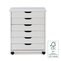 Riverbay Furniture Six Drawer Wide Wood Rolling Cart In White Wash 28 Riverbay Furniture Six Drawer Wide Wood Rolling Cart In White Wash -Cymax Sales 2118915 20 L