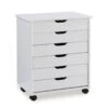 Riverbay Furniture Six Drawer Wide Wood Rolling Cart In White Wash