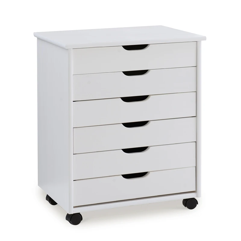 Riverbay Furniture Six Drawer Wide Wood Rolling Cart In White Wash 1 Riverbay Furniture Six Drawer Wide Wood Rolling Cart In White Wash