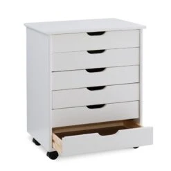 Riverbay Furniture Six Drawer Wide Wood Rolling Cart In White Wash 33 Riverbay Furniture Six Drawer Wide Wood Rolling Cart In White Wash -Cymax Sales 2118915 9 L