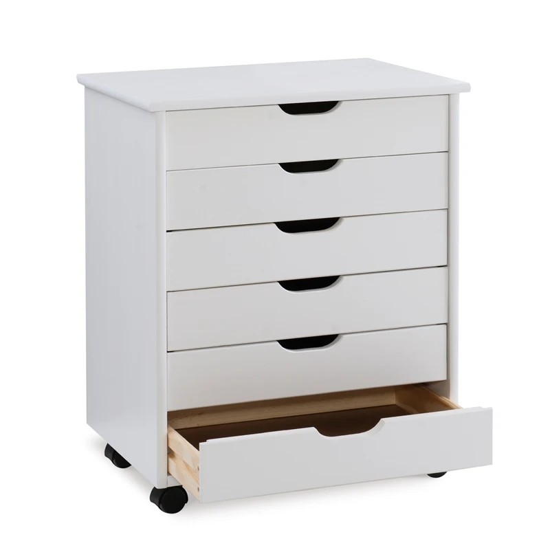 Riverbay Furniture Six Drawer Wide Wood Rolling Cart In White Wash 17 Riverbay Furniture Six Drawer Wide Wood Rolling Cart In White Wash - Image 17