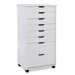 Riverbay Furniture 8-Drawer Transitional Wood Storage Cart In White Wash