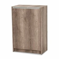 Baxton Studio Langston Weathered Oak Finished Wood 2-Door Shoe Cabinet