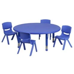 Flash Furniture 5 Piece 45" Round Height Adjustable Plastic Table Set In Blue