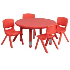 Flash Furniture 5 Piece 33" Round Height Adjustable Plastic Table Set In Red