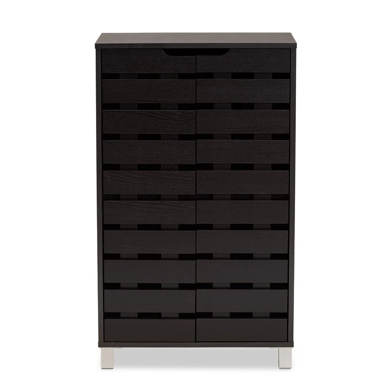 Baxton Studio Ernest Dark Brown Finished Wood 2-Door Shoe Storage Cabinet 3 Baxton Studio Ernest Dark Brown Finished Wood 2-Door Shoe Storage Cabinet - Image 3