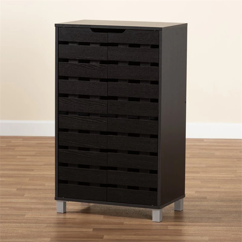 Baxton Studio Ernest Dark Brown Finished Wood 2-Door Shoe Storage Cabinet 9 Baxton Studio Ernest Dark Brown Finished Wood 2-Door Shoe Storage Cabinet - Image 9