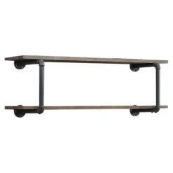 ACME Brantley 2 Wooden Tier Shelves Wall Rack In Antique Oak And Sandy Gray