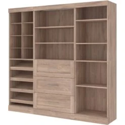 Bestar Pur 86" Closet Organizer With Storage Cubbies In Rustic Brown