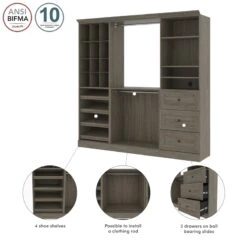 Bestar Versatile 86"W Engineered Wood Closet System With Drawers In Walnut Gray -Cymax Sales 2194049 11 L