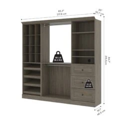 Bestar Versatile 86"W Engineered Wood Closet System With Drawers In Walnut Gray -Cymax Sales 2194049 13 L