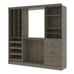 Bestar Versatile 86"W Engineered Wood Closet System With Drawers In Walnut Gray