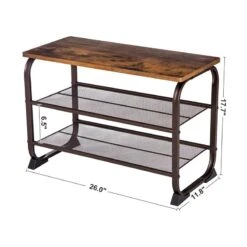 Benjara 11.8" Contemporary 3 Tier Wood Top Shoe Rack With Metal Base In Brown -Cymax Sales 2196047 5 L