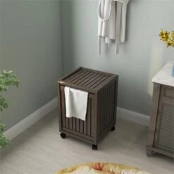New Ridge Home Goods Abingdon Wood Mobile Laundry Hamper With Lid In Espresso -Cymax Sales 2203496 4 L