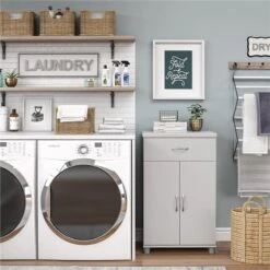 SystemBuild Lonn 24" 1 Drawer/2 Door Base Storage Cabinet In Dove Gray -Cymax Sales 2216376 1 L 1