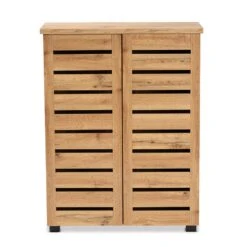 Baxton Studio Adalwin Oak Brown Finished Wood 2-Door Shoe Storage Cabinet -Cymax Sales 2258719 3 L