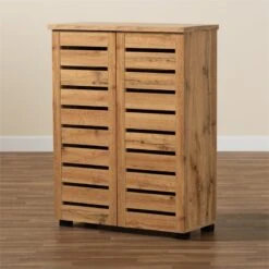 Baxton Studio Adalwin Oak Brown Finished Wood 2-Door Shoe Storage Cabinet -Cymax Sales 2258719 9 L